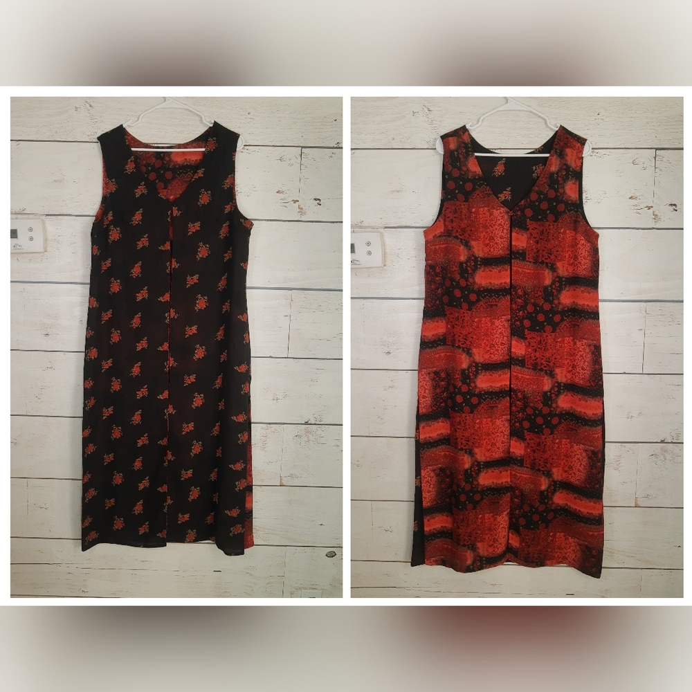Reversible Sheer Maxi Boho Full Length Floral Print Rust Black Sheath Cardigan